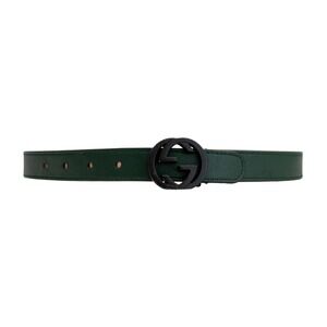 Gucci Kids Interlocking G Green Leather Belt Matte Black Buckle 258395